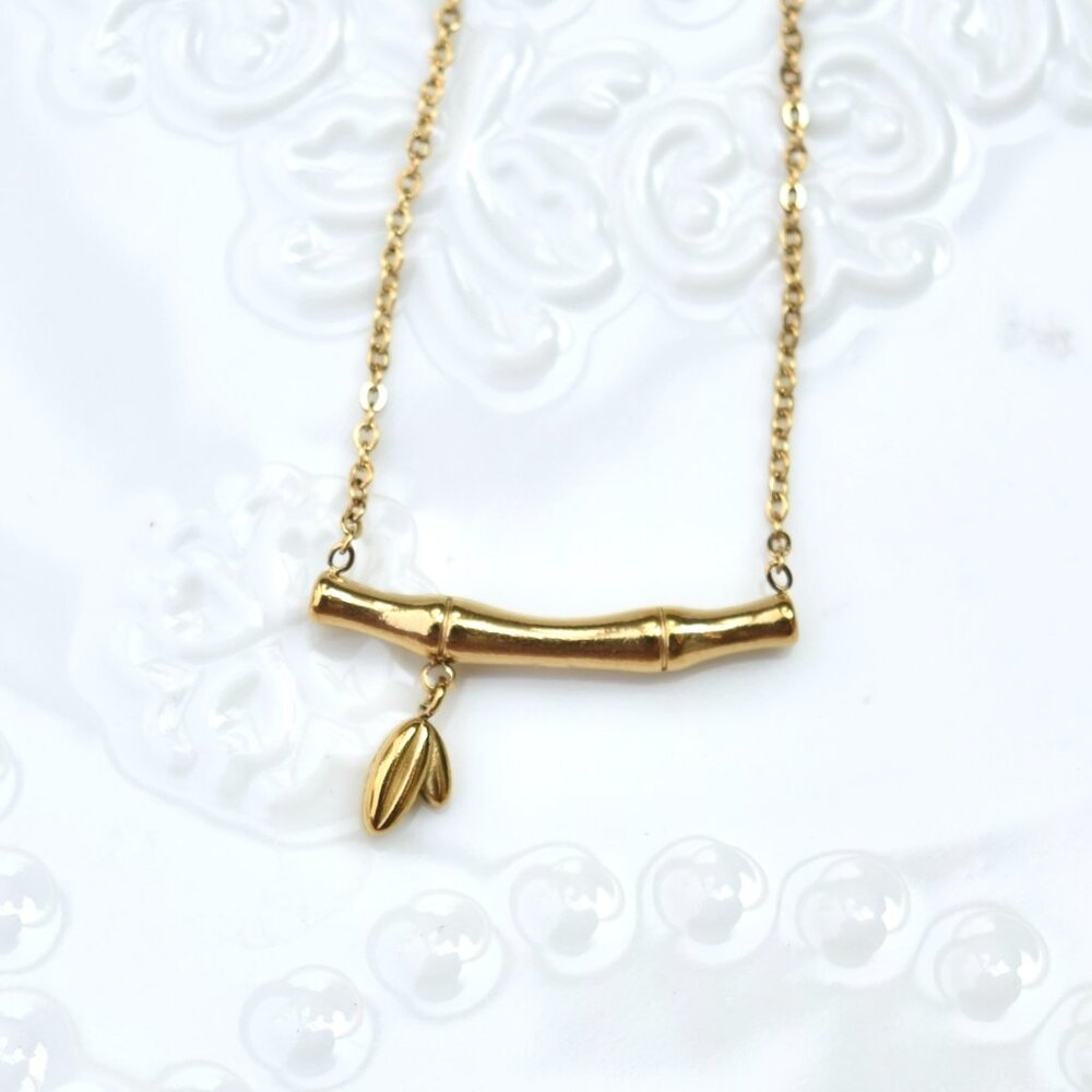 Bamboo Chinese Golden Charm Necklace - Stainless Steel